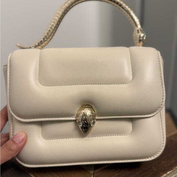 BULGARI Cream Puffer Handbag with Gold  Handle